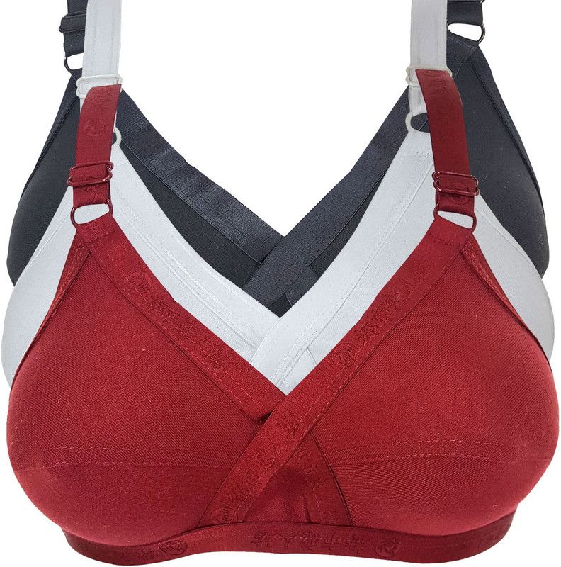 Pack of 3 Women Full Coverage Non Padded Bra  (White, Maroon, Black)
