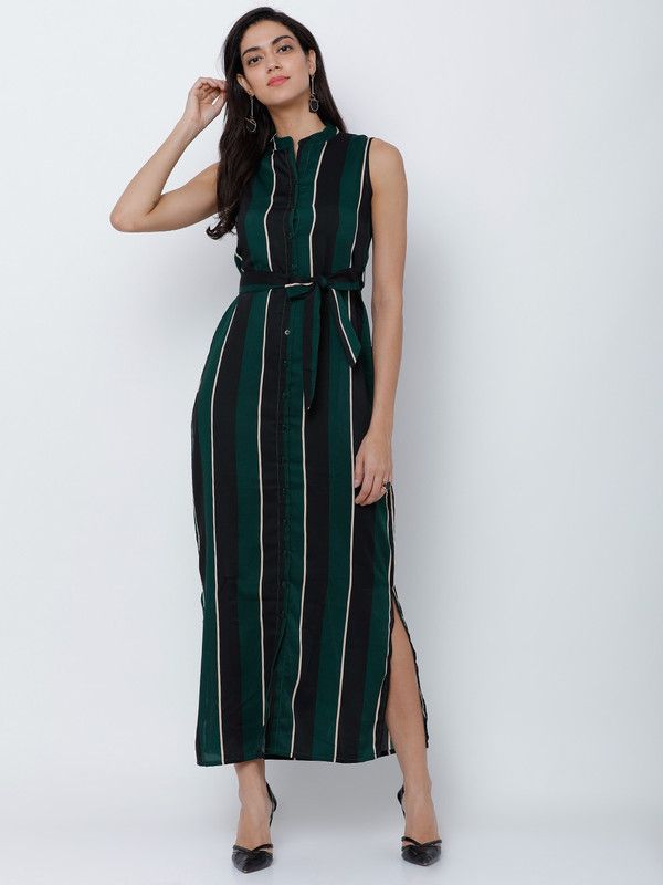 Women Sheath Black, Green Dress