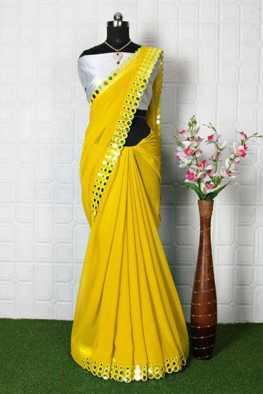 Self Design Banarasi Georgette Saree  (Light Green)