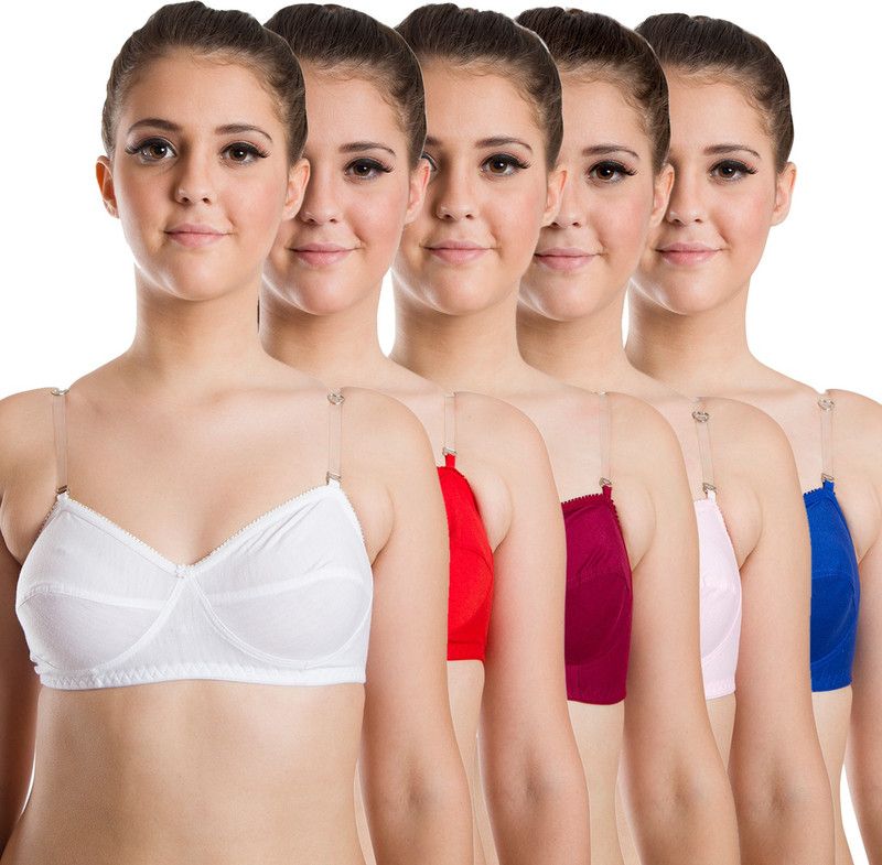 Pack of 5 Women Bralette Non Padded Bra  (Red, White, Maroon, Blue, Pink)