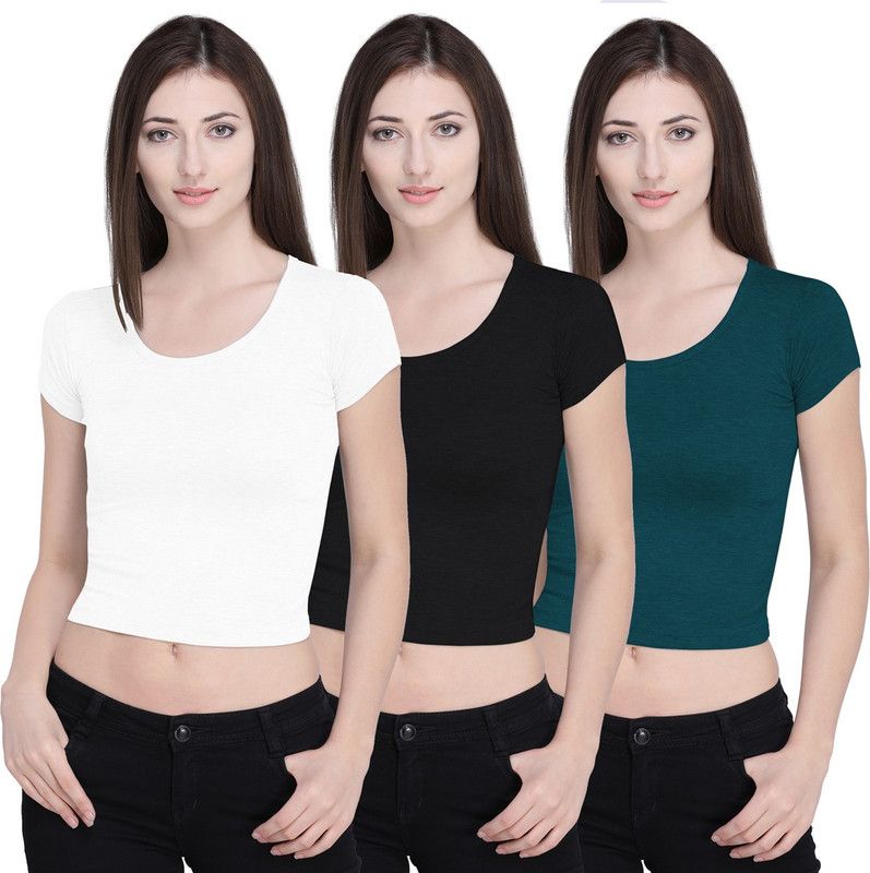Pack of 3 Casual Regular Sleeves Self Design Women Green, White, Black Top