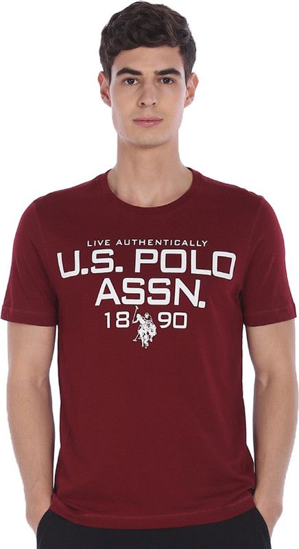USPA Men Printed Round Neck Cotton Blend Red T-Shirt