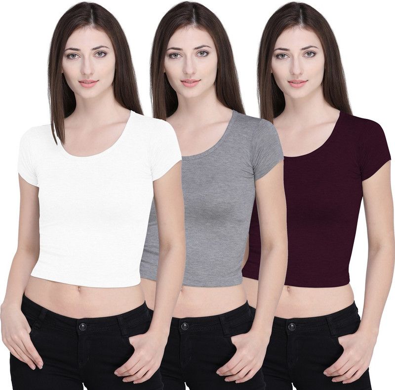 Pack of 3 Casual Regular Sleeves Solid Women White, Brown, Grey Top