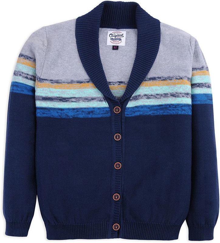 Baby Boys Self Design Collared Neck Dark Blue Sweater