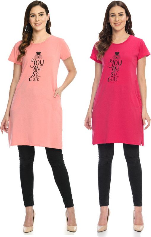 Pack of 2 Casual Cap Sleeves Graphic Print Women Multicolor Top