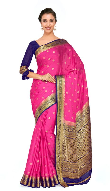 Embellished Kanjivaram Crepe Saree  (Pink)