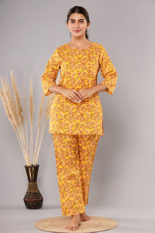 Women Co-ords Yellow Printed