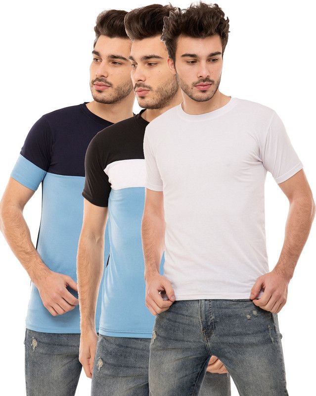 Color Block, Solid Men Multicolor T-Shirt  (Pack of 3)