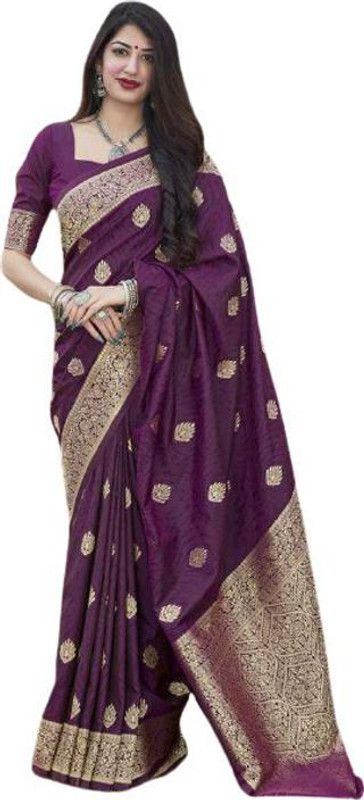 Woven Bollywood Art Silk Saree  (Purple, Gold)