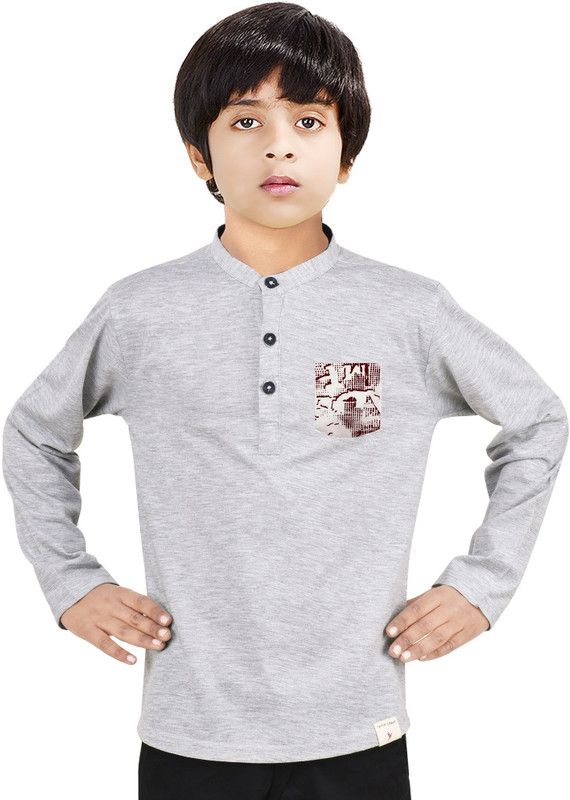 Boys Printed Kurta  (Grey)