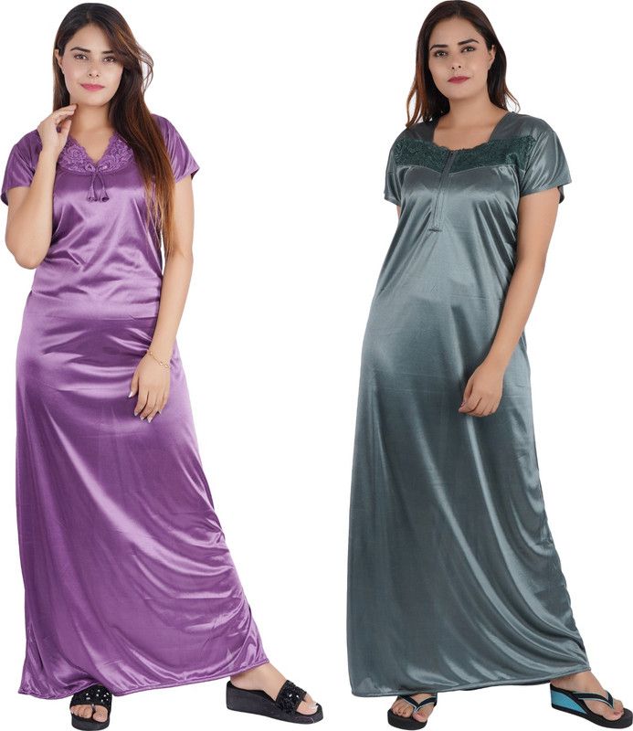Women Night Dress  (Purple, Grey)