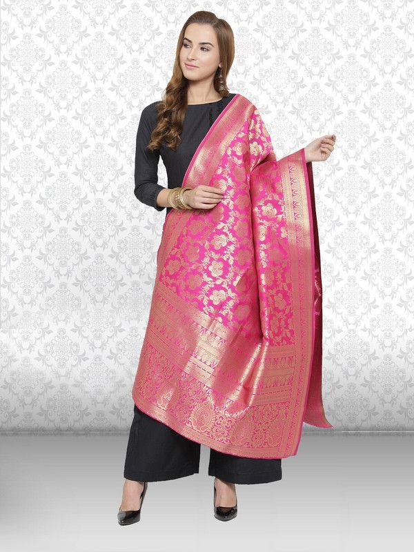 Art Silk Woven Pink Women Dupatta