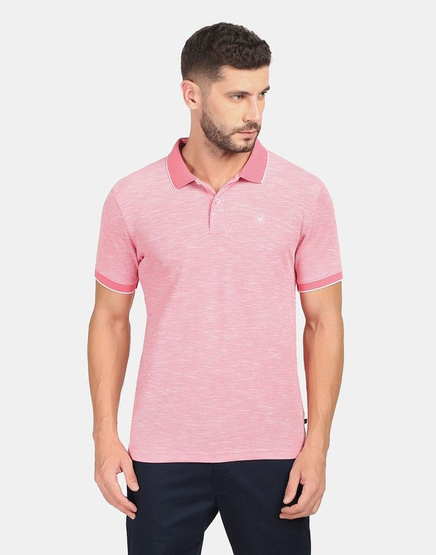 Men Self Design Polo Neck Cotton Blend Pink T-Shirt
