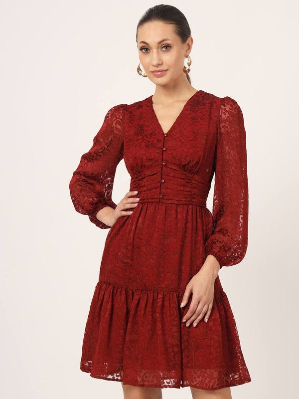 Women Balloon/Bubble Red Dress