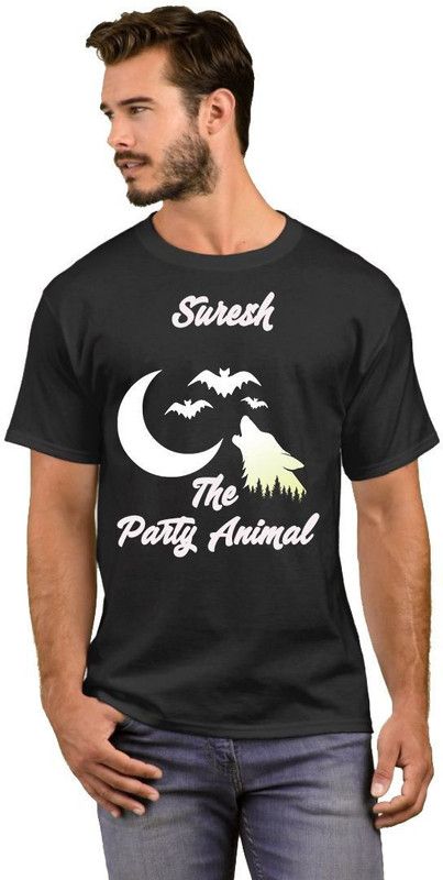 Suresh The Party Animal Men Printed Round Neck Cotton Blend White, Black T-Shirt