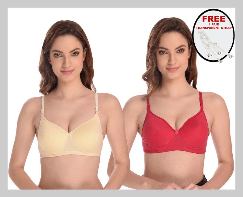 Women Full Coverage Lightly Padded Bra  (Beige, Pink)