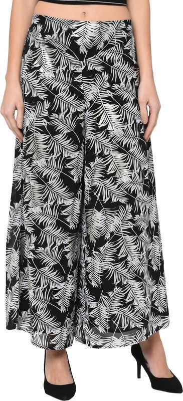 Women Flared Black Silk Blend Trousers