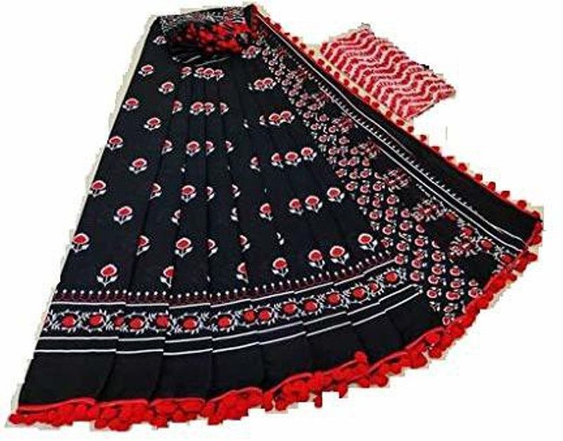 Printed Kantha Cotton Blend Saree  (Multicolor)
