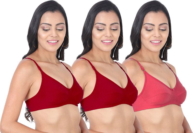 Pack of 3 Women Full Coverage Non Padded Bra  (Red, Maroon)