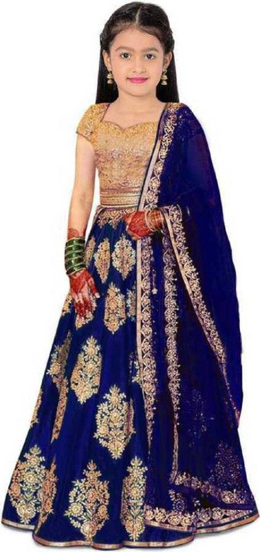 Girls Lehenga Choli Ethnic Wear, Party Wear, Western Wear Embroidered Lehenga, Choli and Dupatta Set  (Blue, Pack of 1)