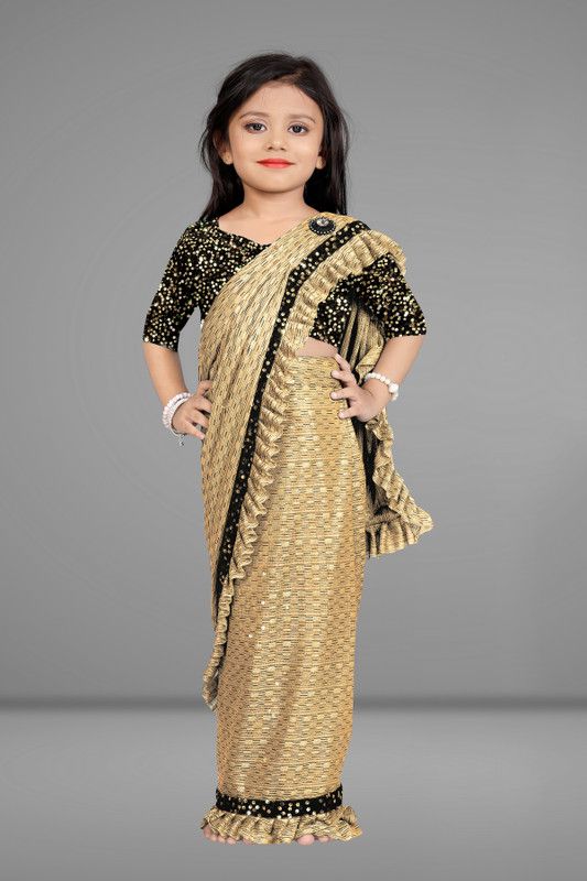 Bollywood Lycra Blend Saree  (Gold)