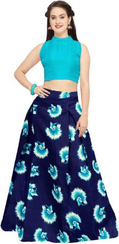 Semi Stitched Lehenga & Crop Top  (Blue)