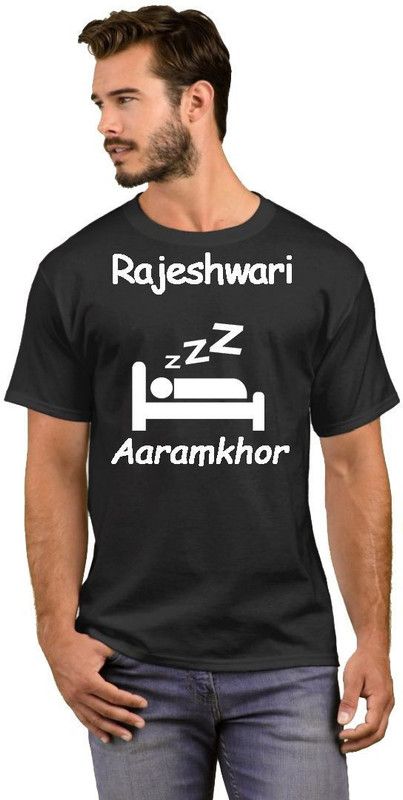 Rajeshwari Lazy College Student 32 Men Printed Round Neck Cotton Blend White, Black T-Shirt