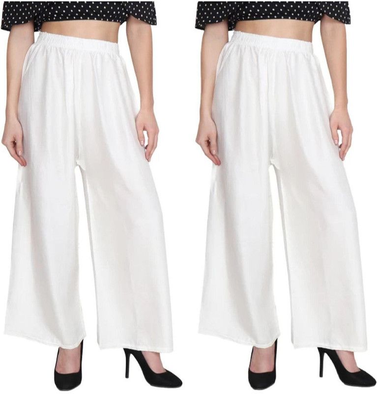 Pack of 2 Women Flared White Cotton Blend Trousers