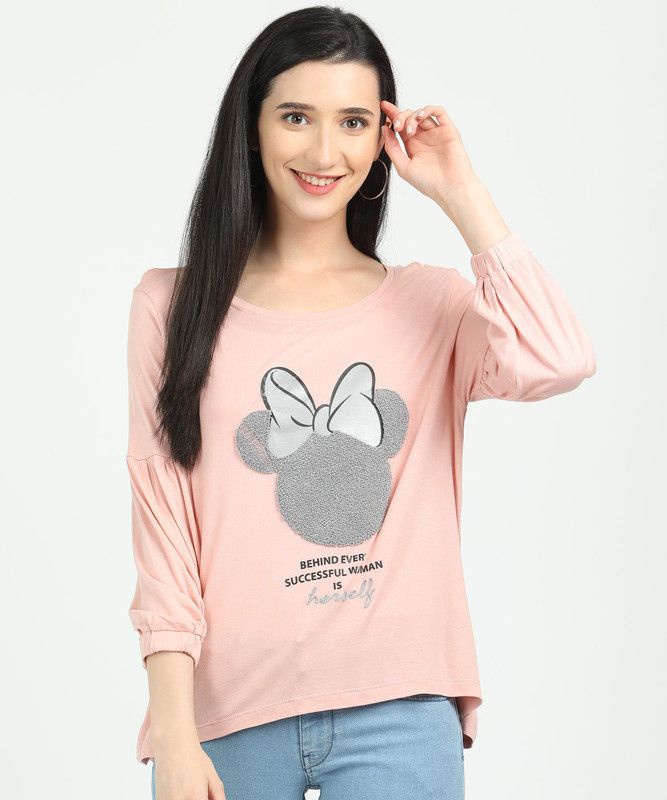 Casual Puff Sleeves Embellished Women Pink, Black, Grey Top