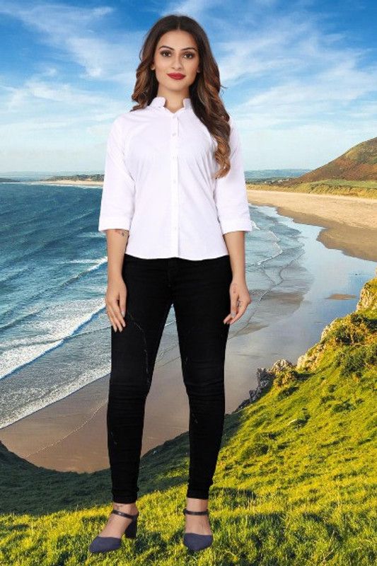 Women Solid Festive White Shirt