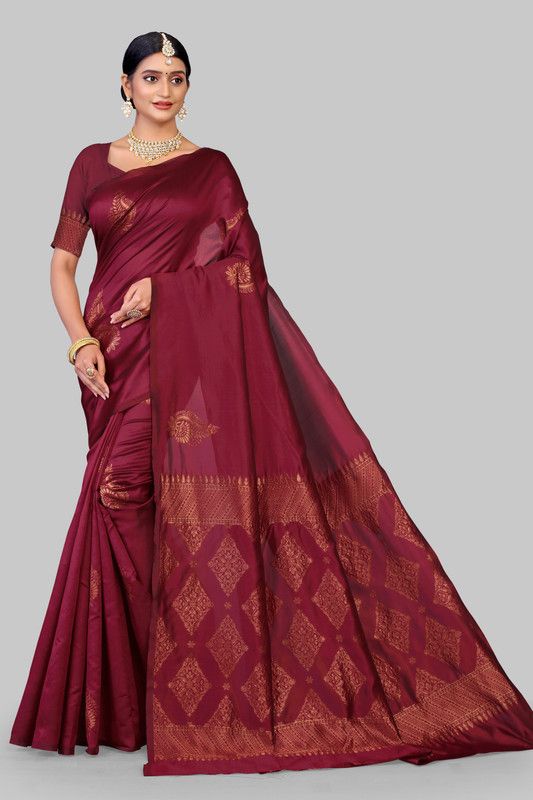 Self Design, Woven Banarasi Jacquard Saree  (Maroon)