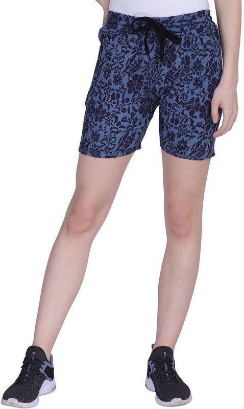 Floral Print Women Denim Blue Denim Shorts