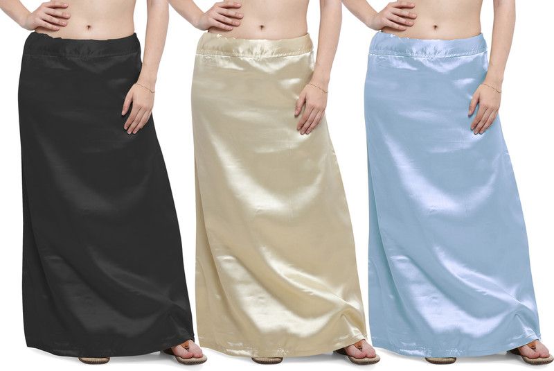 Ziya PRM-STN-BLK-KHK-SKB Satin Blend Petticoat  (Free)