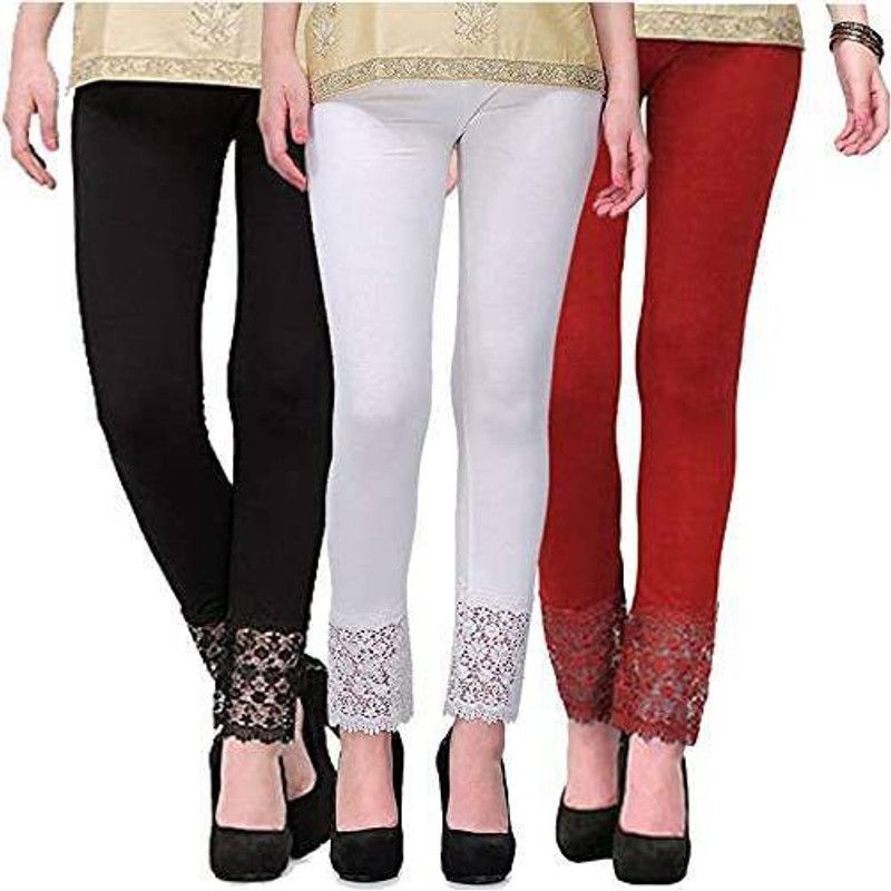 Ankle Length Western Wear Legging  (Black, White, Maroon, Solid)