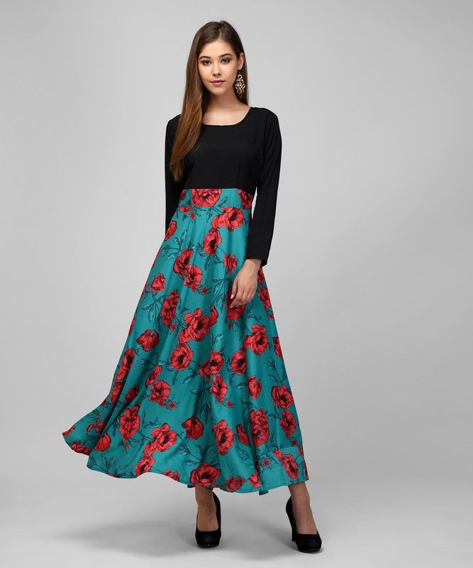 Flared/A-line Gown  (Black, Blue)