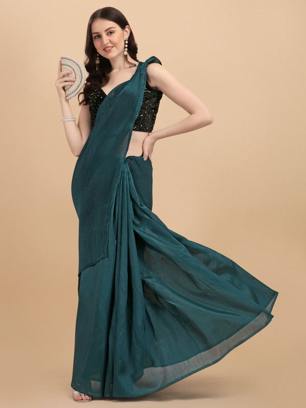 Bollywood Satin Saree  (Dark Blue)