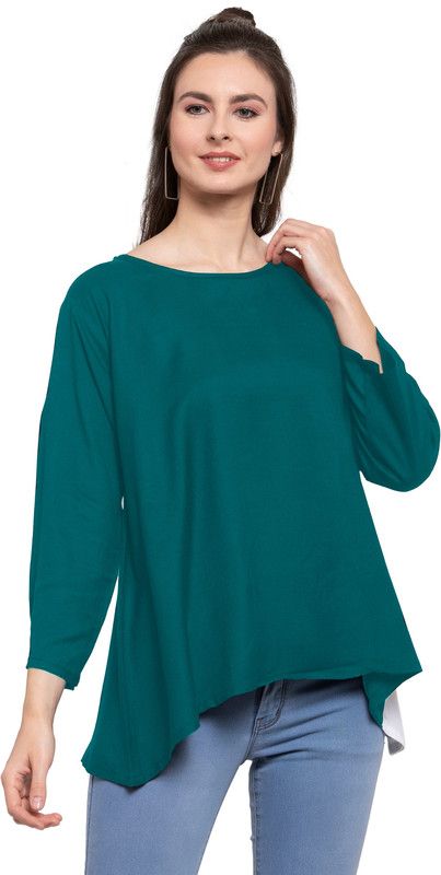 Casual Dolman Sleeve Color Block Women Dark Green Top