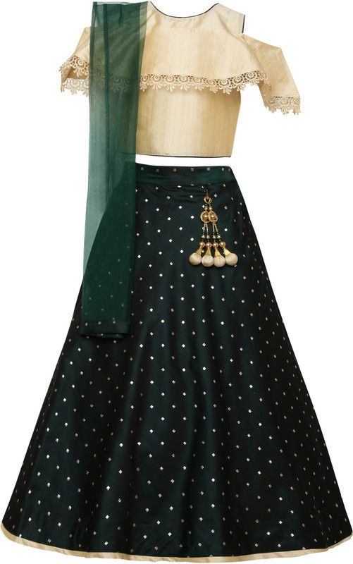 Girls Lehenga Choli Western Wear Printed Lehenga, Choli and Dupatta Set  (Green, Pack of 1)