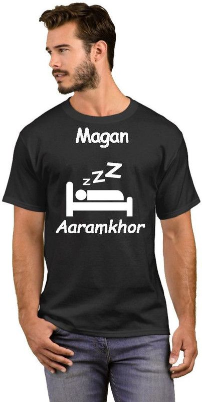Magan Lazy College Student 32 Men Printed Round Neck Cotton Blend White, Black T-Shirt