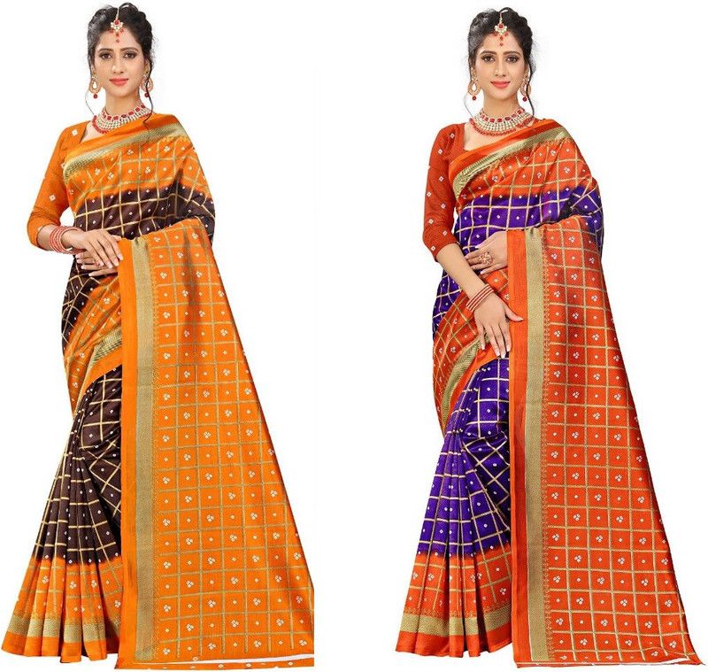 Chettinadu Art Silk Saree  (Pack of 2, Multicolor)