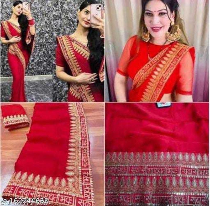 Mangalagiri Silk Blend Saree  (Red)