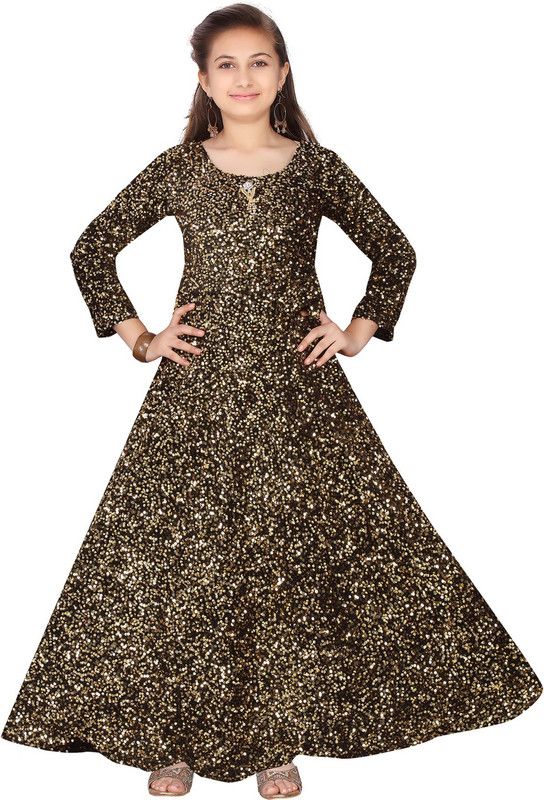 Velvet Stitched Flared/A-line Gown  (Gold)