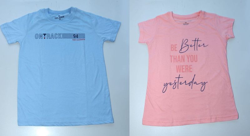 Boys & Girls Typography Cotton Blend T Shirt  (Light Blue, Pack of 2)