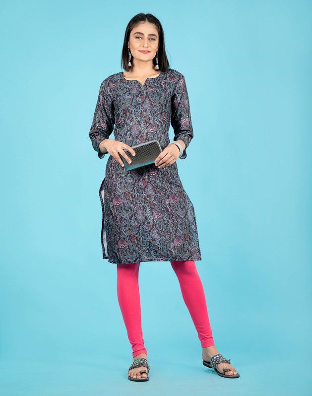 Women Printed, Chikan Embroidery, Embroidered Cotton Silk Straight Kurta  (Multicolor)