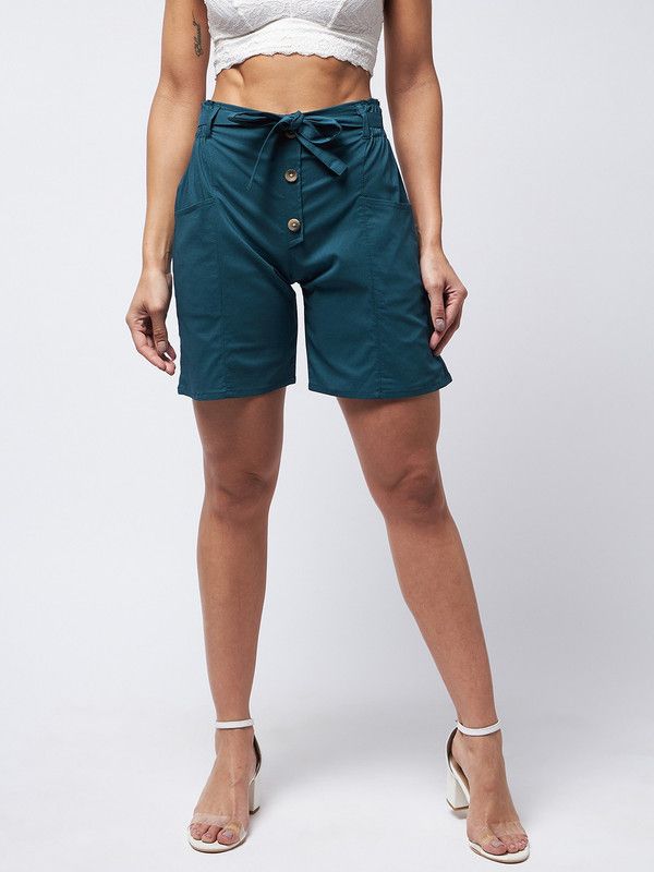 Solid Women Blue Baggy Shorts