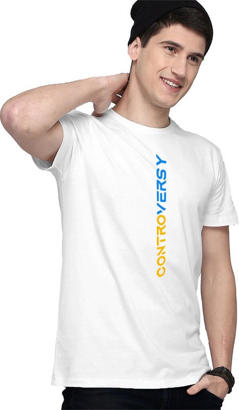 Men Typography Round Neck Reversible Poly Cotton White T-Shirt