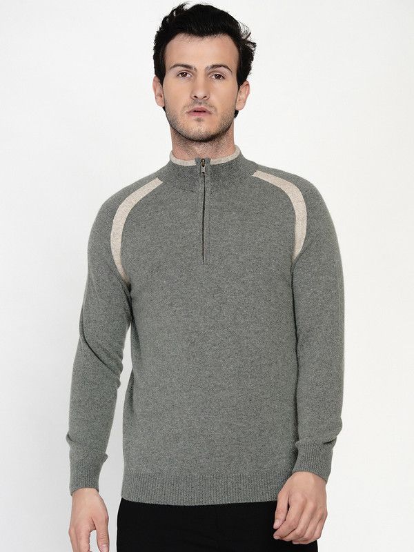 Men Colorblock Round Neck Light Green Sweater