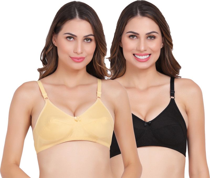 Pack of 2 Women T-Shirt Non Padded Bra  (Black, Gold)
