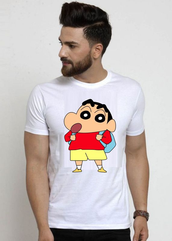Shin chan beg shinchan tshirt for men
 Round Neck T-Shirt | 100% Cotton White Men Graphic Print Round Neck Cotton Blend White T-Shirt