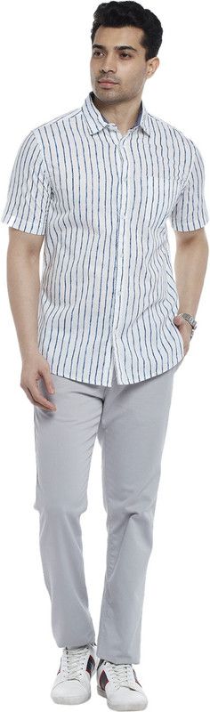 Men Slim Fit Striped Spread Collar Sports Shirt